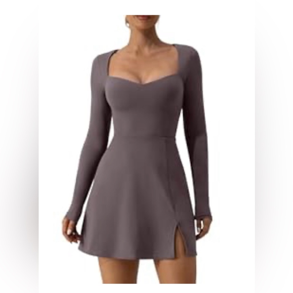 Elegant Long Sleeve Gray Dress